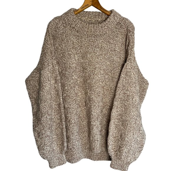 Vintage Sweaters - Vintage Hand Chunky Knit Neutral Oversized Crewneck Sweater
